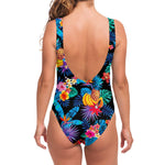 Turquoise Hawaiian Fruits Pattern Print One Piece Swimsuit