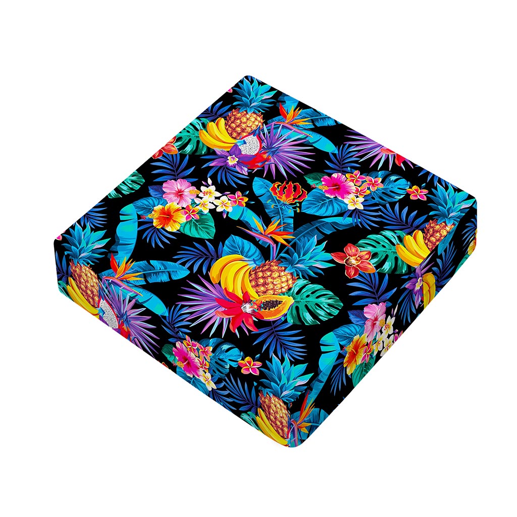Turquoise Hawaiian Fruits Pattern Print Outdoor Seat Cushion Cover
