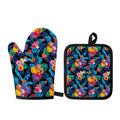 Turquoise Hawaiian Fruits Pattern Print Oven Mitt And Pot Holder Set