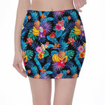 Turquoise Hawaiian Fruits Pattern Print Pencil Mini Skirt