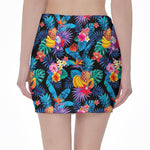 Turquoise Hawaiian Fruits Pattern Print Pencil Mini Skirt