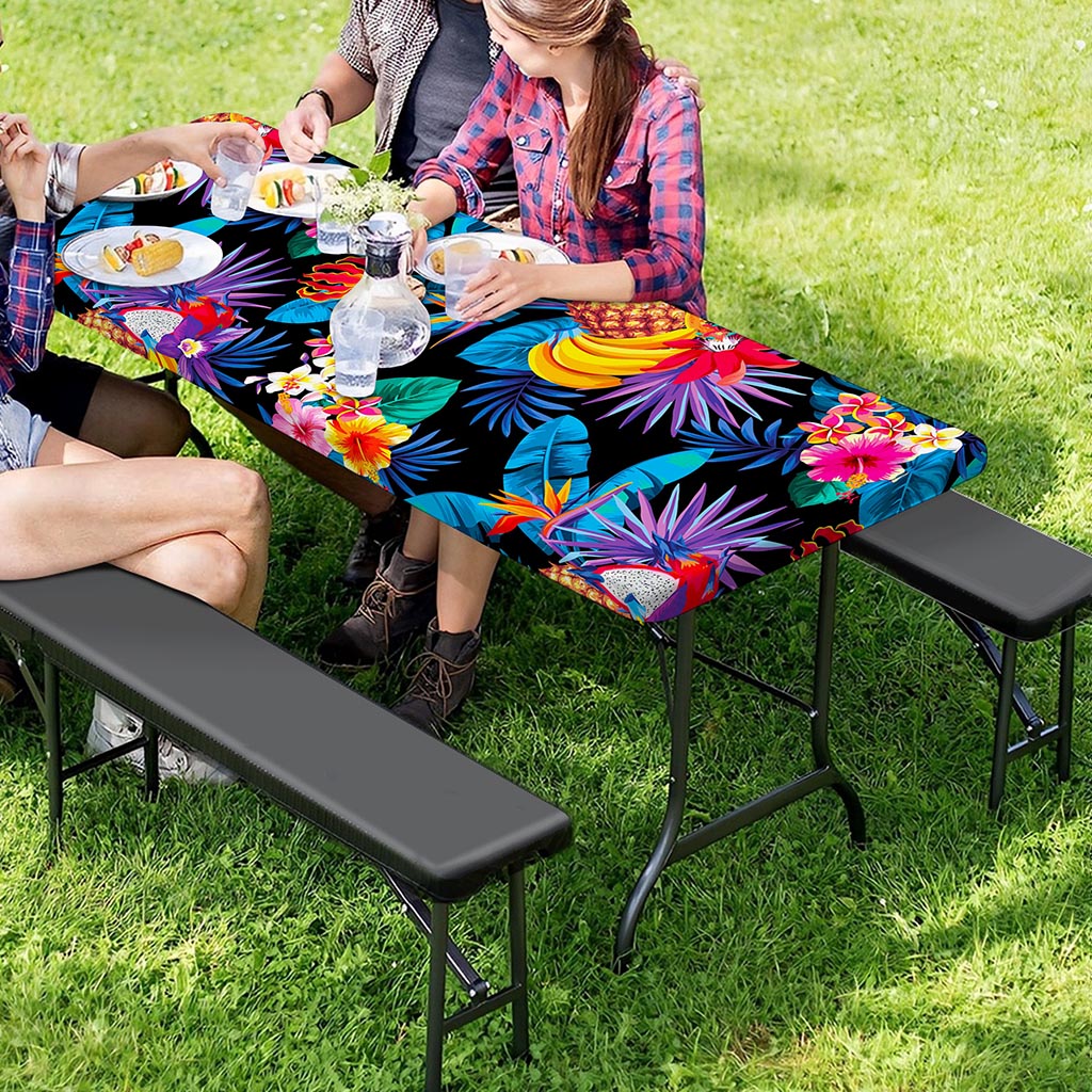 Turquoise Hawaiian Fruits Pattern Print Picnic Table Cover