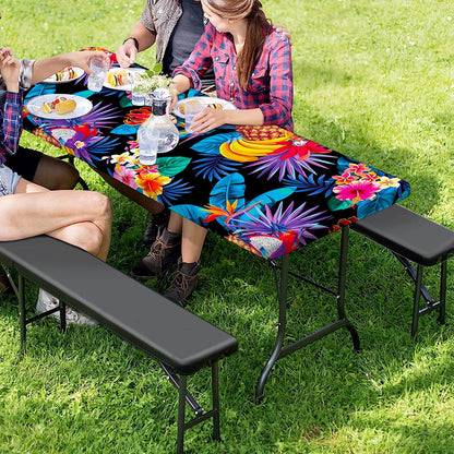 Turquoise Hawaiian Fruits Pattern Print Picnic Table Cover