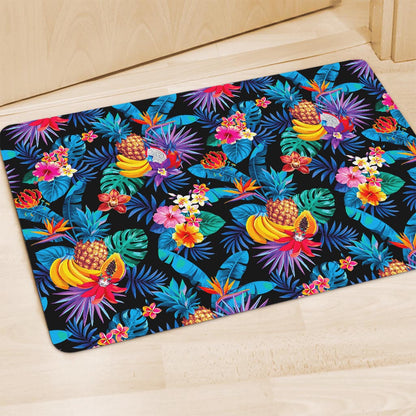 Turquoise Hawaiian Fruits Pattern Print Polyester Doormat