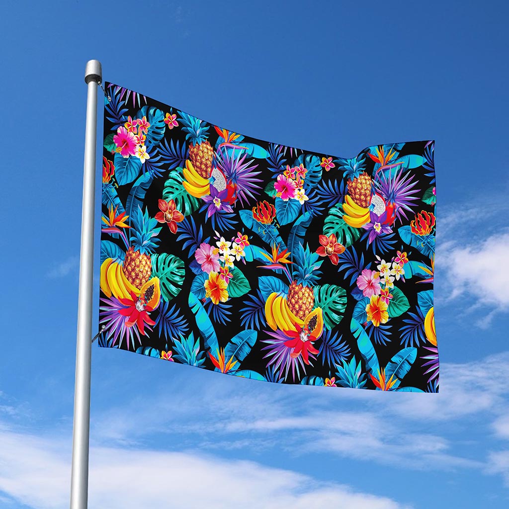 Turquoise Hawaiian Fruits Pattern Print Polyester Flag