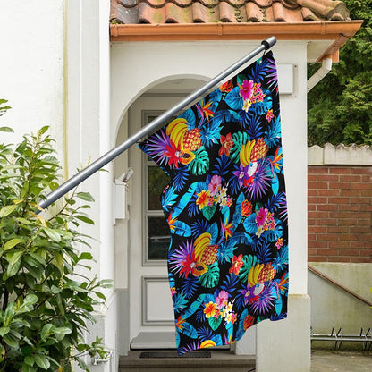 Turquoise Hawaiian Fruits Pattern Print Polyester Flag