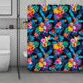 Turquoise Hawaiian Fruits Pattern Print Polyester Shower Curtain