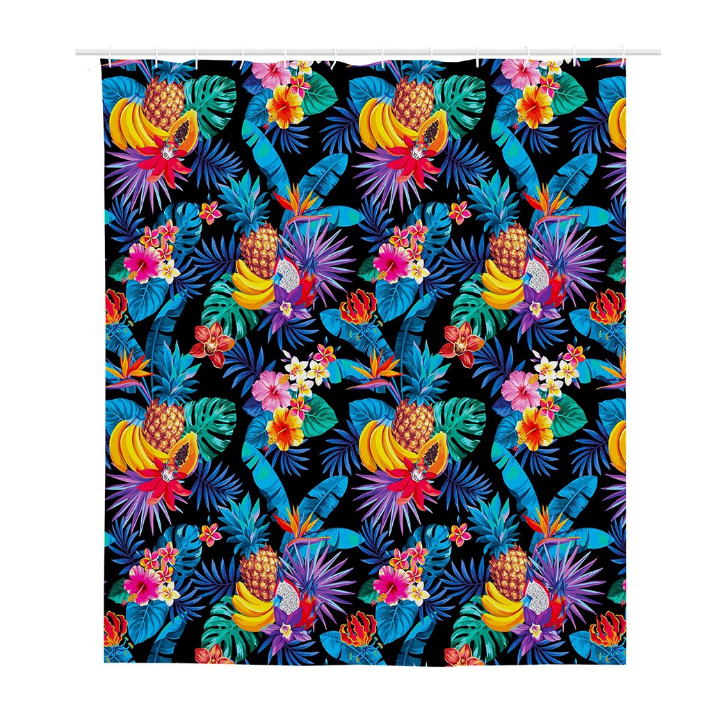 Turquoise Hawaiian Fruits Pattern Print Polyester Shower Curtain