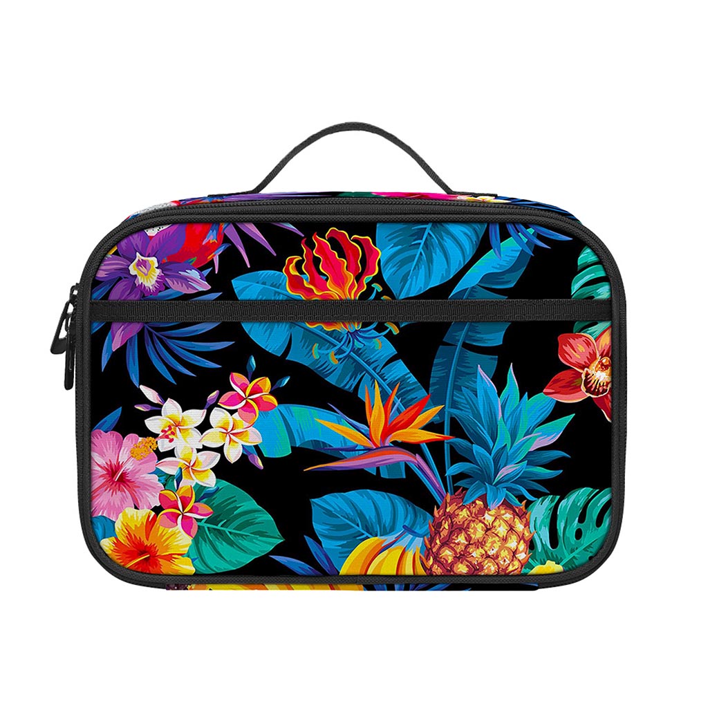 Turquoise Hawaiian Fruits Pattern Print Portable Lunch Bag