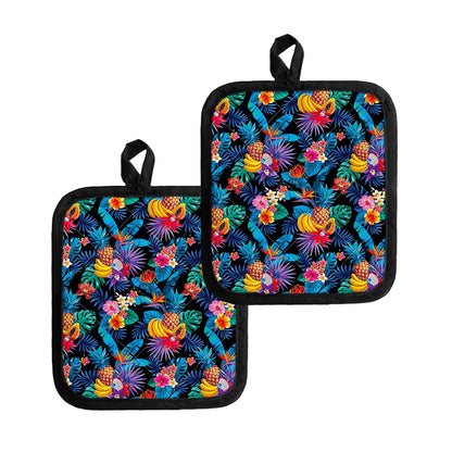 Turquoise Hawaiian Fruits Pattern Print Pot Holders