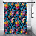 Turquoise Hawaiian Fruits Pattern Print Premium Shower Curtain