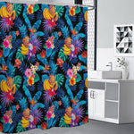 Turquoise Hawaiian Fruits Pattern Print Premium Shower Curtain