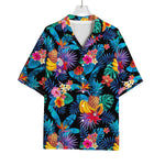 Turquoise Hawaiian Fruits Pattern Print Rayon Hawaiian Shirt