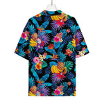 Turquoise Hawaiian Fruits Pattern Print Rayon Hawaiian Shirt
