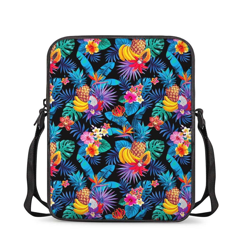 Turquoise Hawaiian Fruits Pattern Print Rectangular Crossbody Bag