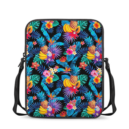Turquoise Hawaiian Fruits Pattern Print Rectangular Crossbody Bag