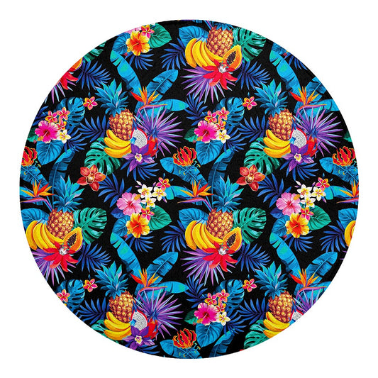 Turquoise Hawaiian Fruits Pattern Print Round Blanket