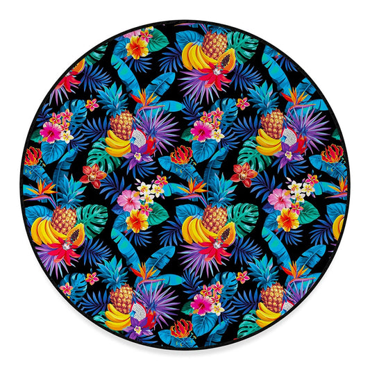 Turquoise Hawaiian Fruits Pattern Print Round Floor Mat