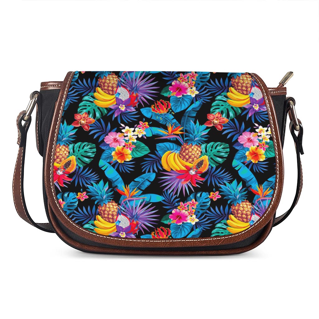 Turquoise Hawaiian Fruits Pattern Print Saddle Bag