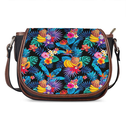 Turquoise Hawaiian Fruits Pattern Print Saddle Bag