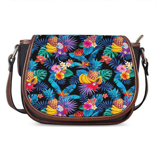 Turquoise Hawaiian Fruits Pattern Print Saddle Bag