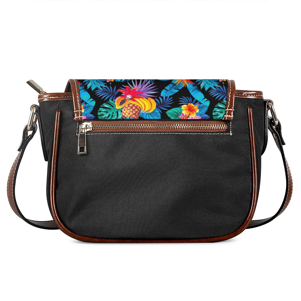 Turquoise Hawaiian Fruits Pattern Print Saddle Bag