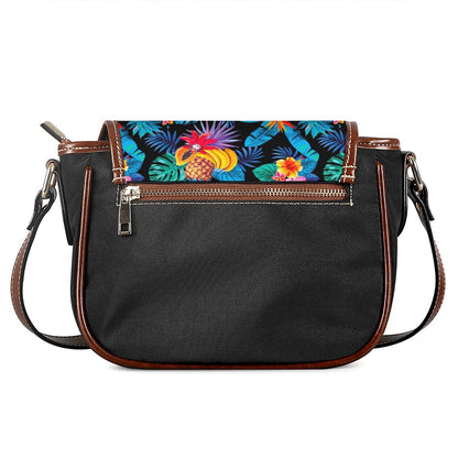 Turquoise Hawaiian Fruits Pattern Print Saddle Bag