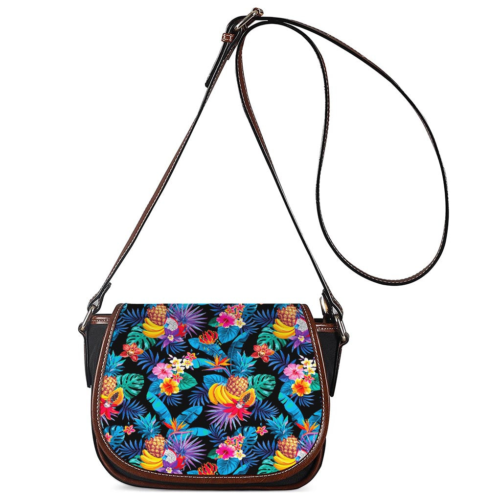 Turquoise Hawaiian Fruits Pattern Print Saddle Bag