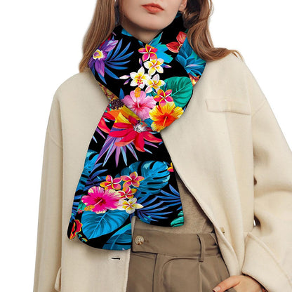 Turquoise Hawaiian Fruits Pattern Print Scarf