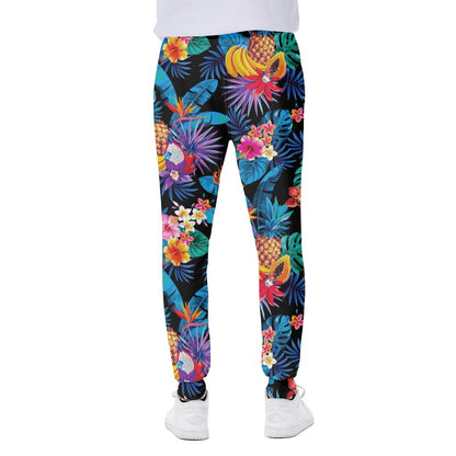 Turquoise Hawaiian Fruits Pattern Print Scuba Joggers