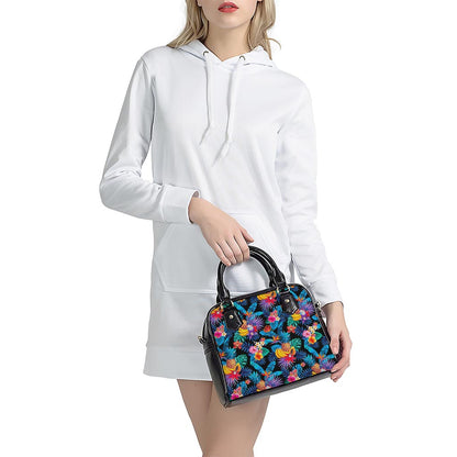 Turquoise Hawaiian Fruits Pattern Print Shoulder Handbag