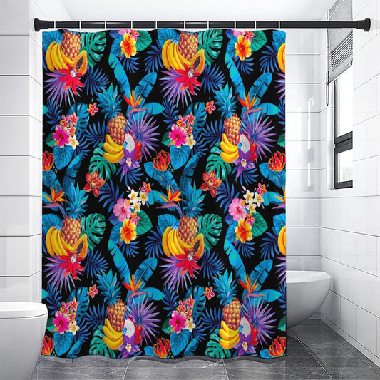 Turquoise Hawaiian Fruits Pattern Print Shower Curtain