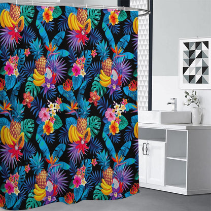 Turquoise Hawaiian Fruits Pattern Print Shower Curtain