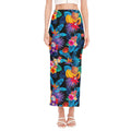 Turquoise Hawaiian Fruits Pattern Print Side Slit Maxi Skirt