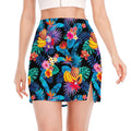 Turquoise Hawaiian Fruits Pattern Print Side Slit Mini Skirt