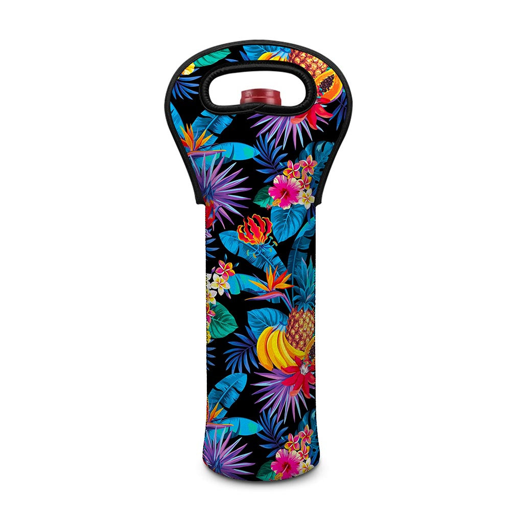 Turquoise Hawaiian Fruits Pattern Print Single Neoprene Wine Tote