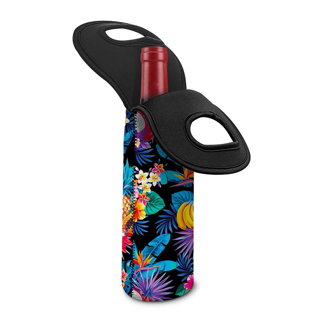 Turquoise Hawaiian Fruits Pattern Print Single Neoprene Wine Tote