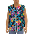 Turquoise Hawaiian Fruits Pattern Print Sleeveless Baseball Jersey