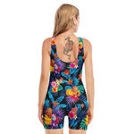 Turquoise Hawaiian Fruits Pattern Print Sleeveless One Piece Swimsuit