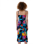 Turquoise Hawaiian Fruits Pattern Print Slim Fit Midi Cami Dress