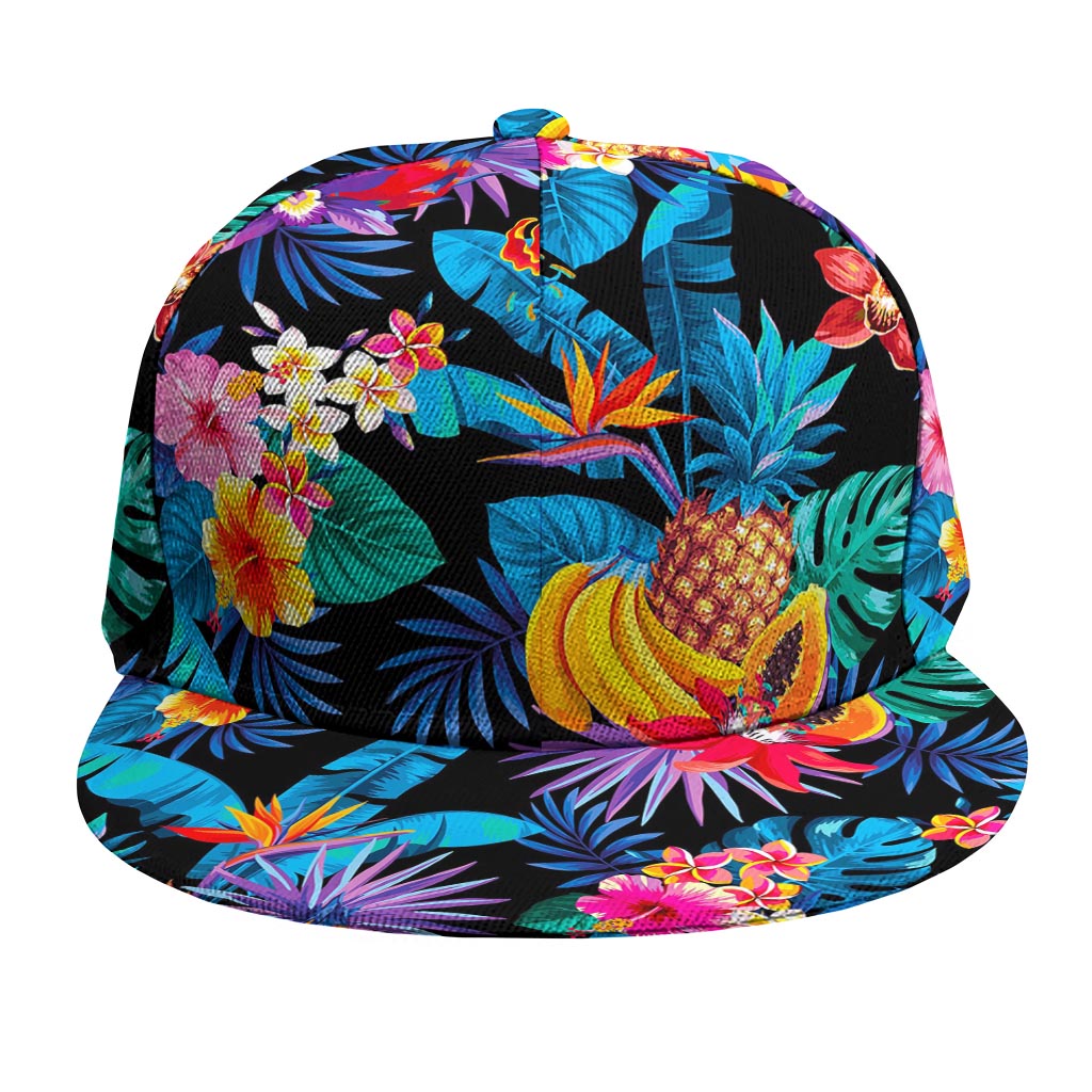 Turquoise Hawaiian Fruits Pattern Print Snapback Cap