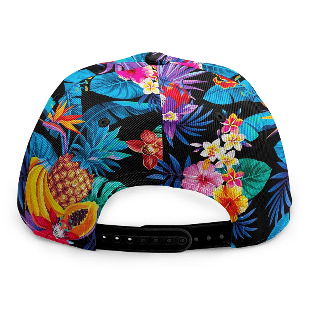Turquoise Hawaiian Fruits Pattern Print Snapback Cap