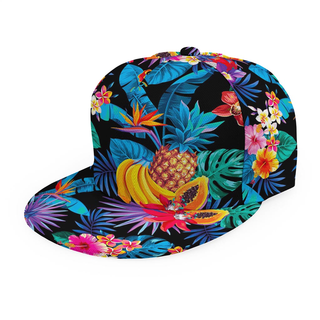Turquoise Hawaiian Fruits Pattern Print Snapback Cap