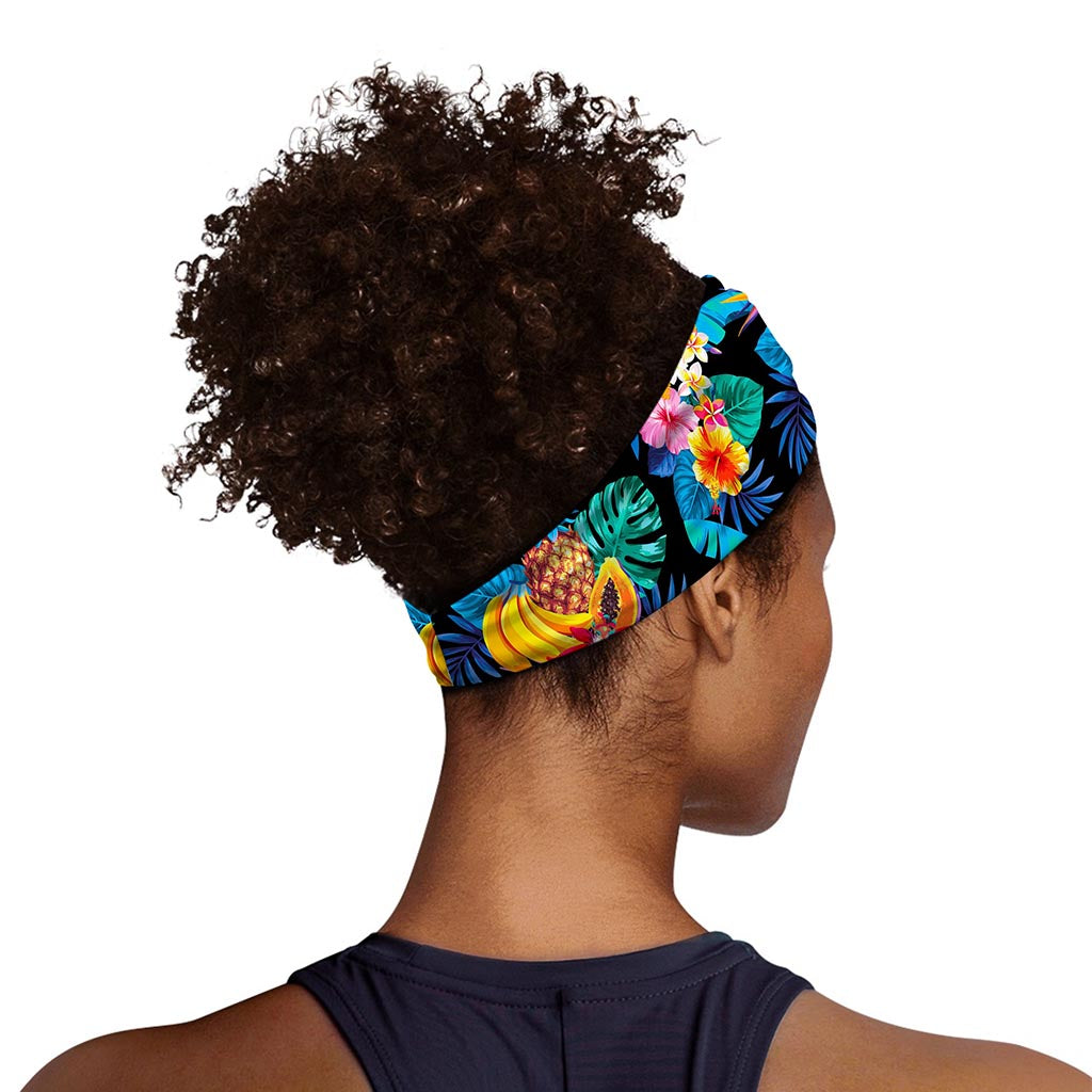 Turquoise Hawaiian Fruits Pattern Print Sports Headband