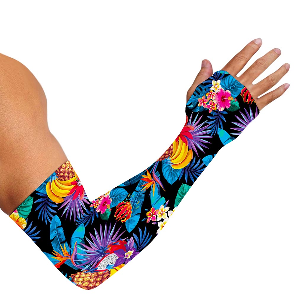Turquoise Hawaiian Fruits Pattern Print Sun Protection Arm Sleeves
