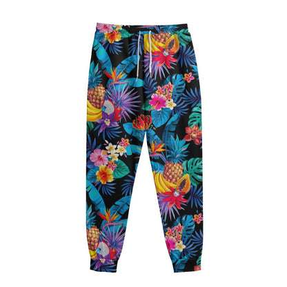 Turquoise Hawaiian Fruits Pattern Print Sweatpants