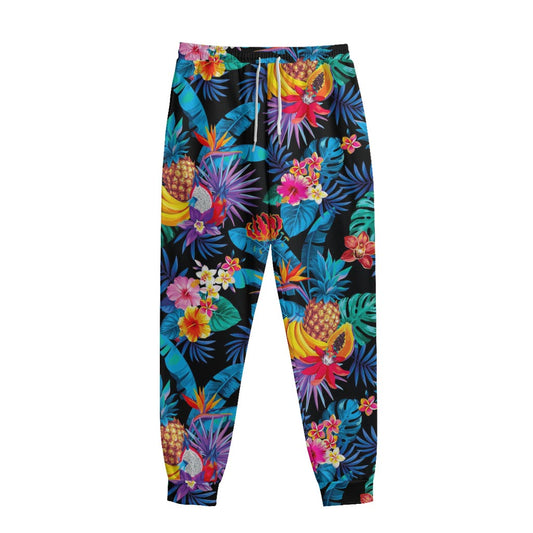 Turquoise Hawaiian Fruits Pattern Print Sweatpants