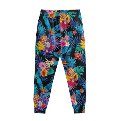 Turquoise Hawaiian Fruits Pattern Print Sweatpants