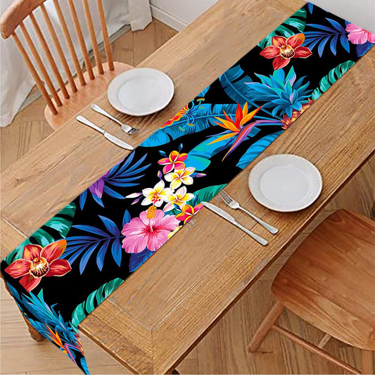 Turquoise Hawaiian Fruits Pattern Print Table Runner