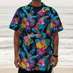 Turquoise Hawaiian Fruits Pattern Print Textured Short Sleeve Shirt